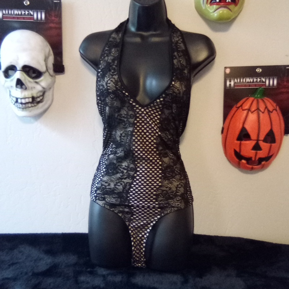 Rhapsody Vintage Black lace thong bodysuit